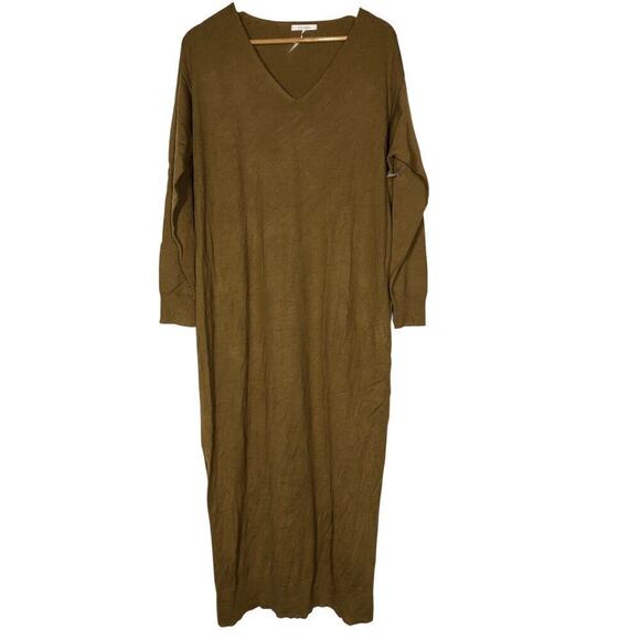 Stitchdrop Lake Geneva Sweater Dress Lagenlook Long Sleeve V-Neck Midi Green M - Picture 2 of 8